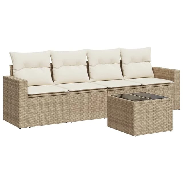 vidaXL 5-Tlg Garten-Sofagarnitur mit Kissen Beige Poly Rattan 3251025
