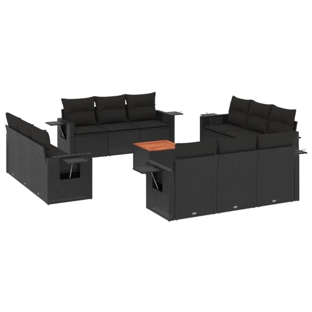 vidaXL 13-Tlg Garten-Sofagarnitur mit Kissen Schwarz Poly Rattan 3224494