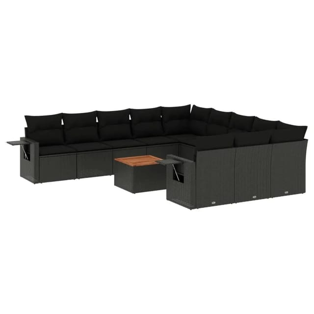 vidaXL 12-Tlg Garten-Sofagarnitur mit Kissen Schwarz Poly Rattan 3224788