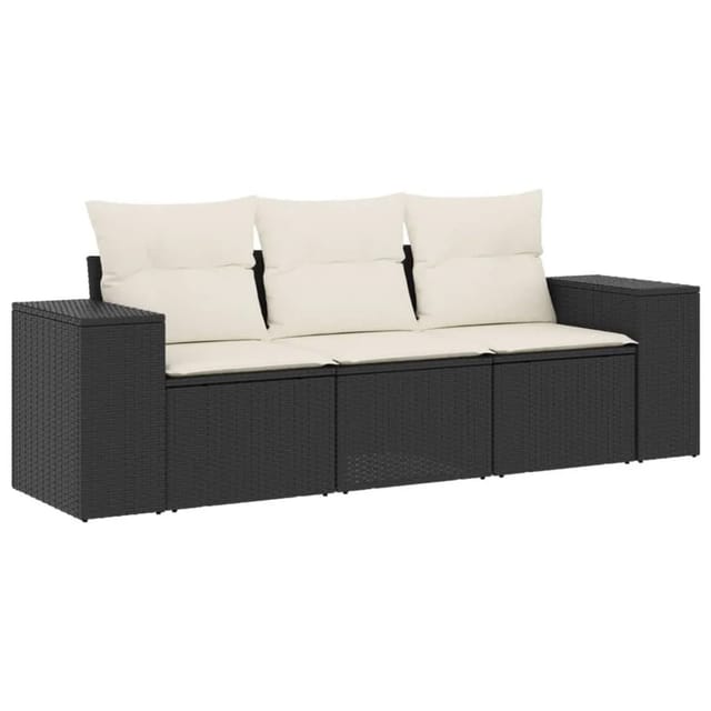vidaXL 3-Tlg Garten-Sofagarnitur mit Kissen Schwarz Poly Rattan 3222255