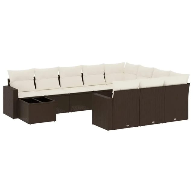 vidaXL 11-Tlg Garten-Sofagarnitur mit Kissen Braun Poly Rattan 3251870
