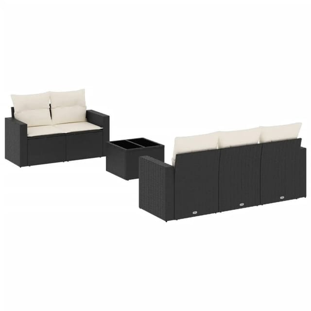 vidaXL 6-Tlg Garten-Sofagarnitur mit Kissen Schwarz Poly Rattan 3251033
