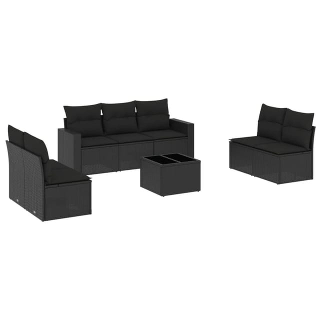 vidaXL 8-Tlg Garten-Sofagarnitur mit Kissen Schwarz Poly Rattan 3251172