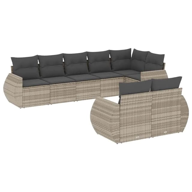 vidaXL 8-Tlg Garten-Sofagarnitur mit Kissen Hellgrau Poly Rattan 3221621