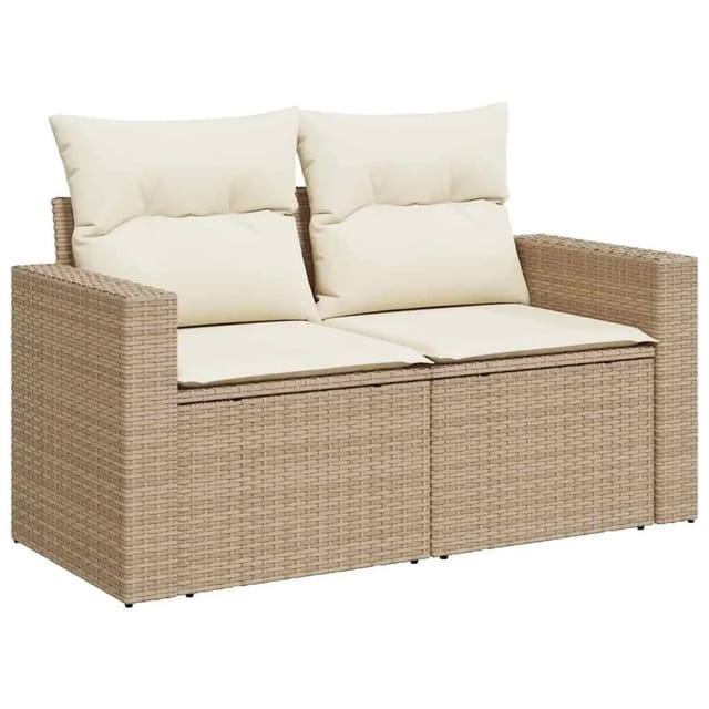 vidaXL Gartensofa mit Kissen 2-Sitzer Beige Poly Rattan 366078