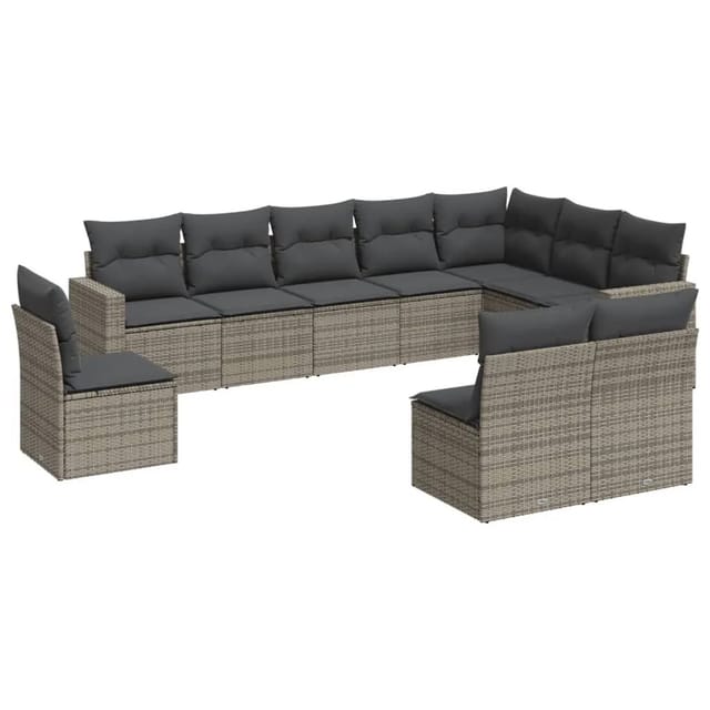 vidaXL 10-Tlg Garten-Sofagarnitur mit Kissen Grau Poly Rattan 3251447