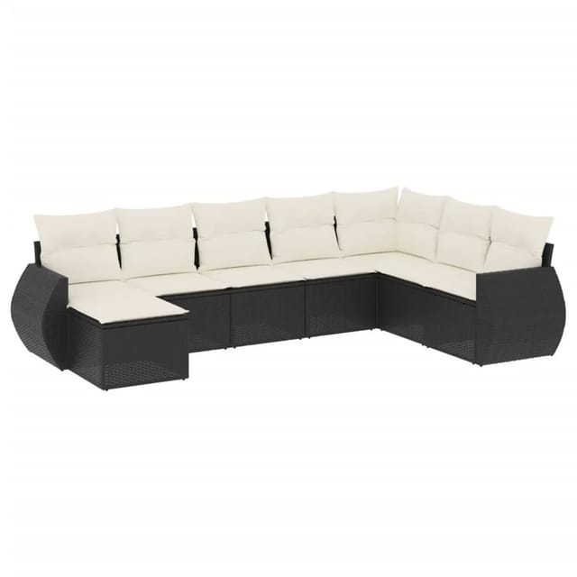 vidaXL 8-Tlg Garten-Sofagarnitur mit Kissen Schwarz Poly Rattan 3221755
