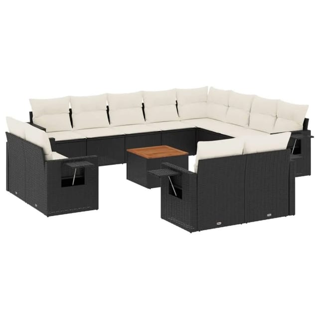 vidaXL 13-Tlg Garten-Sofagarnitur mit Kissen Schwarz Poly Rattan 3224831