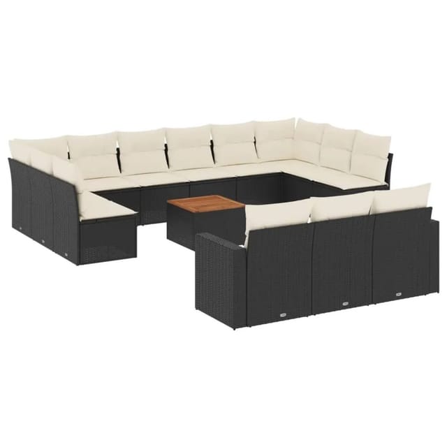 vidaXL 14-Tlg Garten-Sofagarnitur mit Kissen Schwarz Poly Rattan 3224362