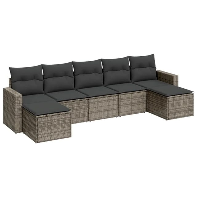 vidaXL 7-Tlg Garten-Sofagarnitur mit Kissen Grau Poly Rattan 3251677