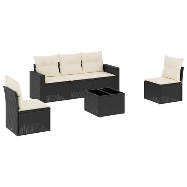 vidaXL 6-Tlg Garten-Sofagarnitur mit Kissen Schwarz Poly Rattan 3251133