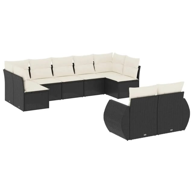 vidaXL 9-Tlg Garten-Sofagarnitur mit Kissen Schwarz Poly Rattan 3221815