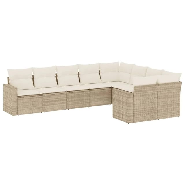 vidaXL 9-Tlg Garten-Sofagarnitur mit Kissen Beige Poly Rattan 3251775