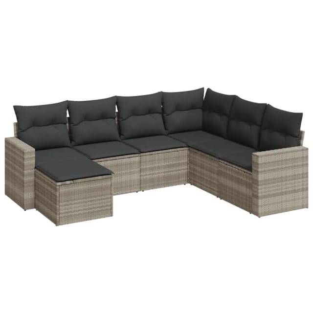vidaXL 7-Tlg Garten-Sofagarnitur mit Kissen Hellgrau Poly Rattan 3251639