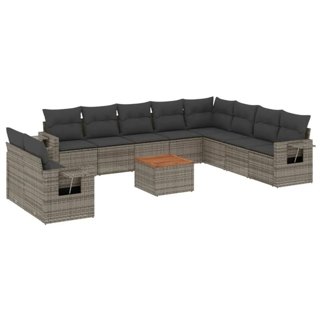 vidaXL 11-Tlg Garten-Sofagarnitur mit Kissen Grau Poly Rattan 3224639
