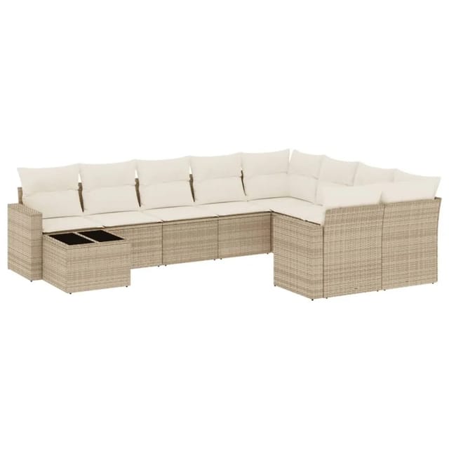 vidaXL 10-Tlg Garten-Sofagarnitur mit Kissen Beige Poly Rattan 3251795