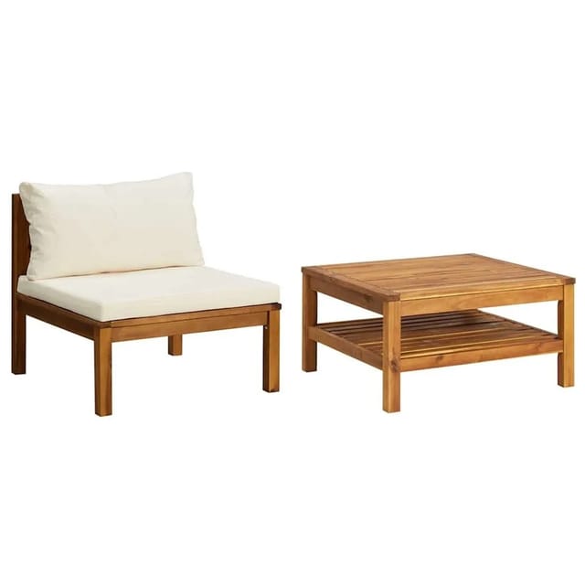 vidaXL 2-Tlg Garten-Sofagarnitur mit Cremeweißen Kissen Akazienholz 316285