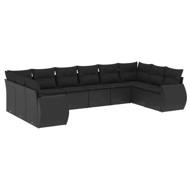 vidaXL 10-Tlg Garten-Sofagarnitur mit Kissen Schwarz Poly Rattan 3221864