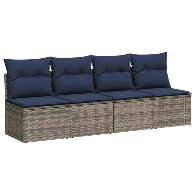 vidaXL Gartensofa mit Kissen Grau 220 x 62 x 69cm Poly-Rattan 366151