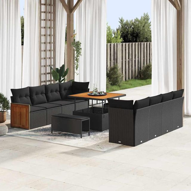 vidaXL Gartensofa-Set mit Kissen 11 Stk Schwarz 3363284
