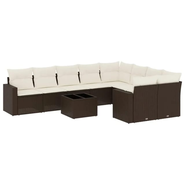 vidaXL 10-Tlg Garten-Sofagarnitur mit Kissen Braun Poly Rattan 3251790