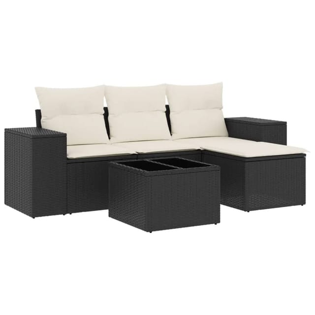 vidaXL 5-Tlg Garten-Sofagarnitur mit Kissen Schwarz Poly Rattan 3222475