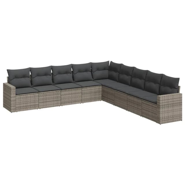 vidaXL 9-Tlg Garten-Sofagarnitur mit Kissen Grau Poly Rattan 3251427