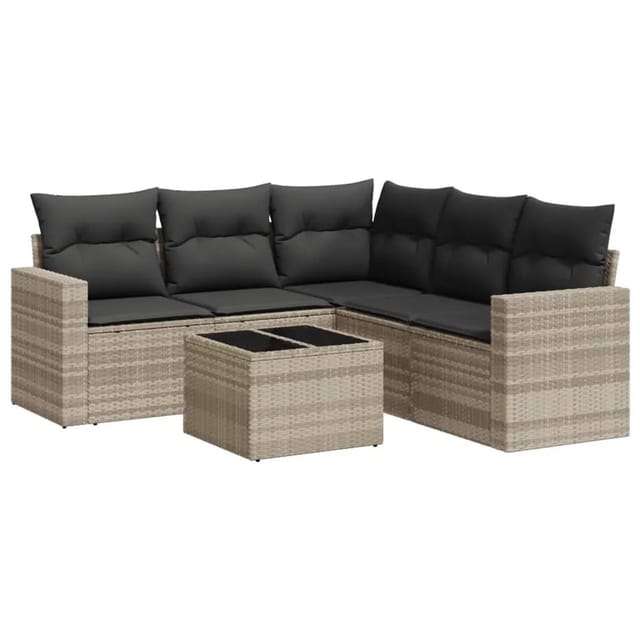 vidaXL 6-Tlg Garten-Sofagarnitur mit Kissen Hellgrau Poly Rattan 3251299