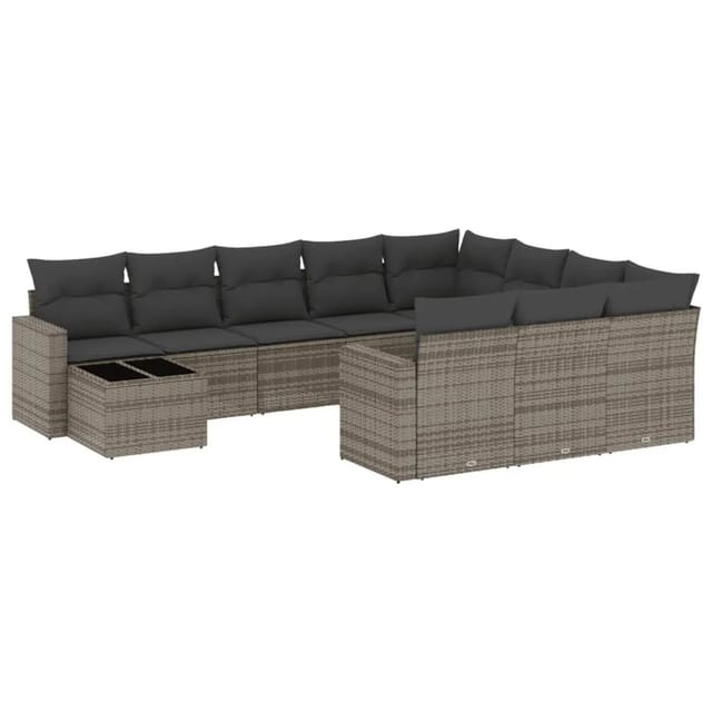 vidaXL 11-Tlg Garten-Sofagarnitur mit Kissen Grau Poly Rattan 3251867