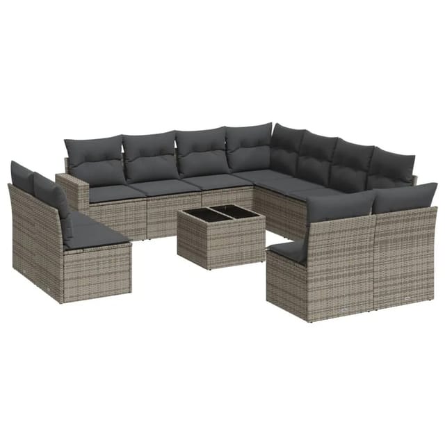 vidaXL 12-Tlg Garten-Sofagarnitur mit Kissen Grau Poly Rattan 3251477