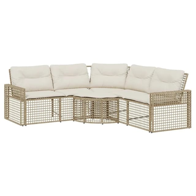 vidaXL Gartensofa in L-Form mit Kissen und Fußbank Beige Poly Rattan 365896