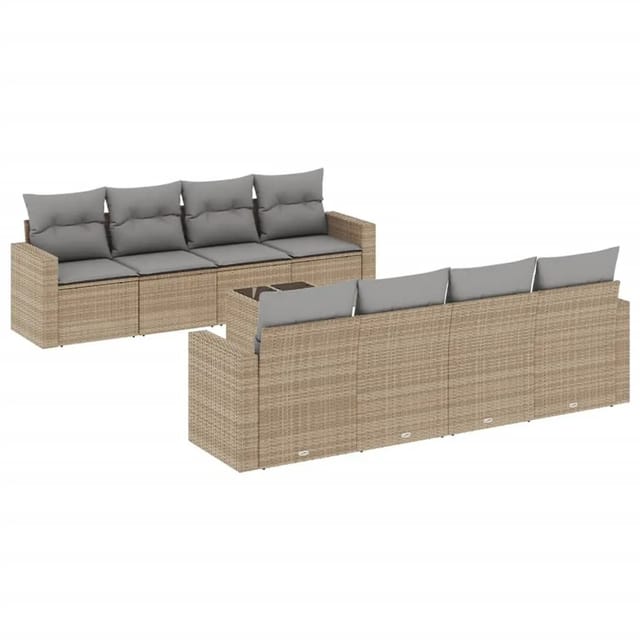 vidaXL 9-Tlg Garten-Sofagarnitur mit Kissen Beige Poly Rattan 3251086