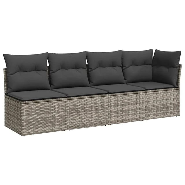 vidaXL Gartensofa mit Kissen 4-Sitzer Grau Poly Rattan 366115