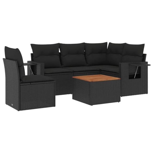 vidaXL 6-Tlg Garten-Sofagarnitur mit Kissen Schwarz Poly Rattan 3224564