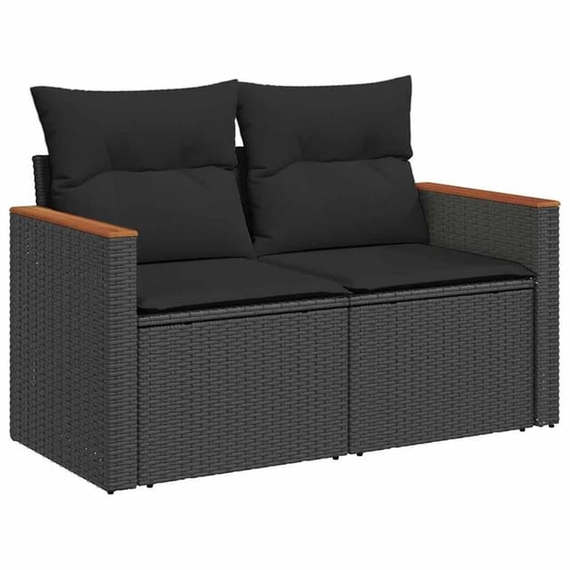 vidaXL Gartensofa mit Kissen 2-Sitzer Schwarz Poly Rattan 365977