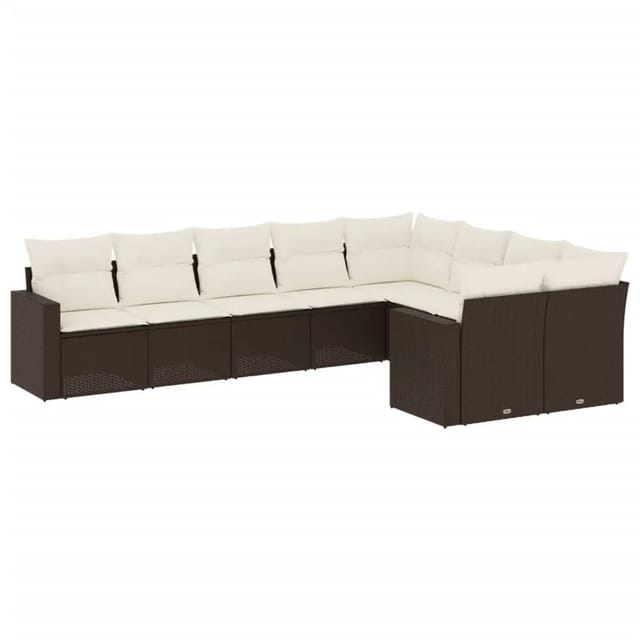 vidaXL 9-Tlg Garten-Sofagarnitur mit Kissen Braun Poly Rattan 3251780