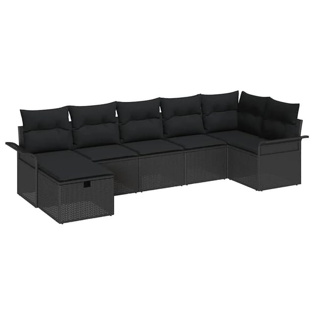 vidaXL Gartensofa-Set mit Kissen 7 Stk Schwarz Poly-Rattan 3358902