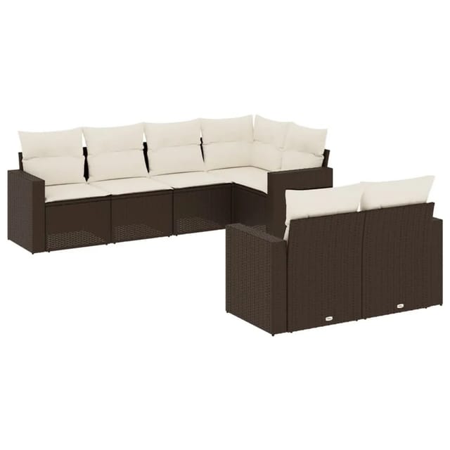 vidaXL 7-Tlg Garten-Sofagarnitur mit Kissen Braun Poly Rattan 3251550