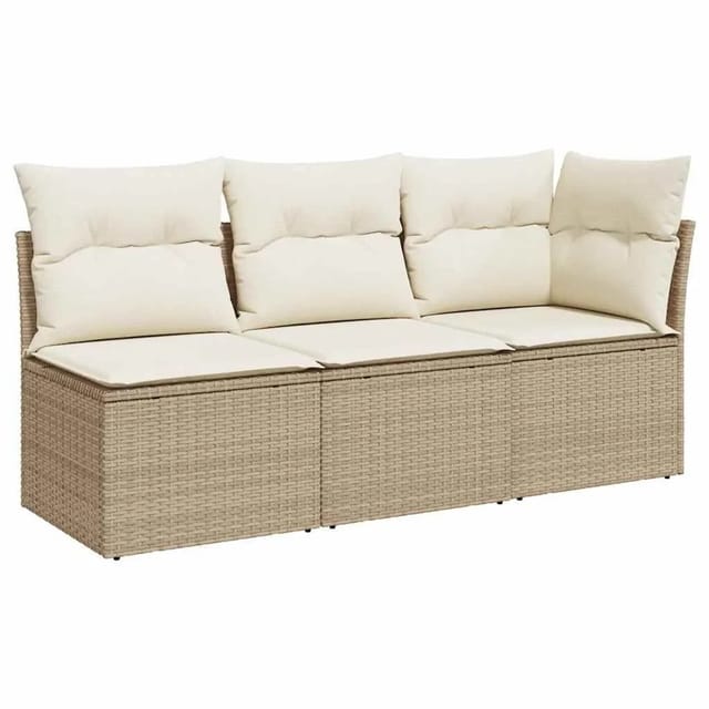 vidaXL Gartensofa mit Kissen 3-Sitzer Beige Poly Rattan 366076