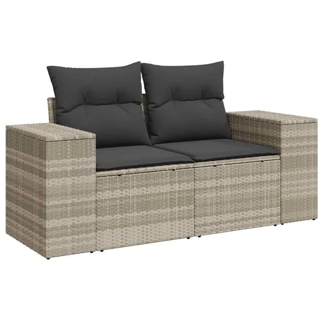 vidaXL Gartensofa mit Kissen 2-Sitzer Hellgrau Poly Rattan 366187