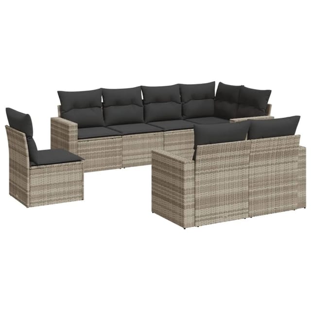 vidaXL 8-Tlg Garten-Sofagarnitur mit Kissen Hellgrau Poly Rattan 3251579