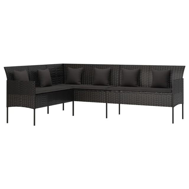 vidaXL Gartensofa in L-Form mit Kissen Schwarz Poly Rattan 362336