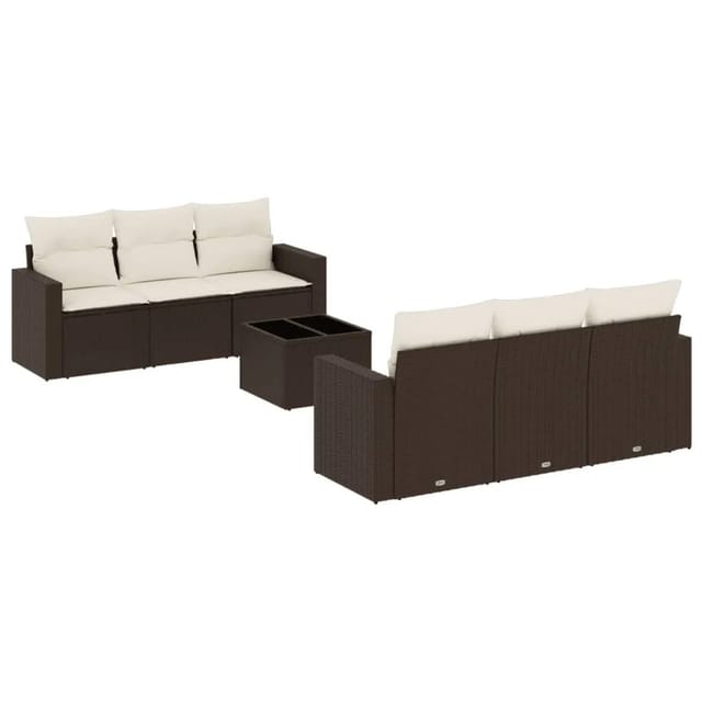 vidaXL 7-Tlg Garten-Sofagarnitur mit Kissen Braun Poly Rattan 3251050