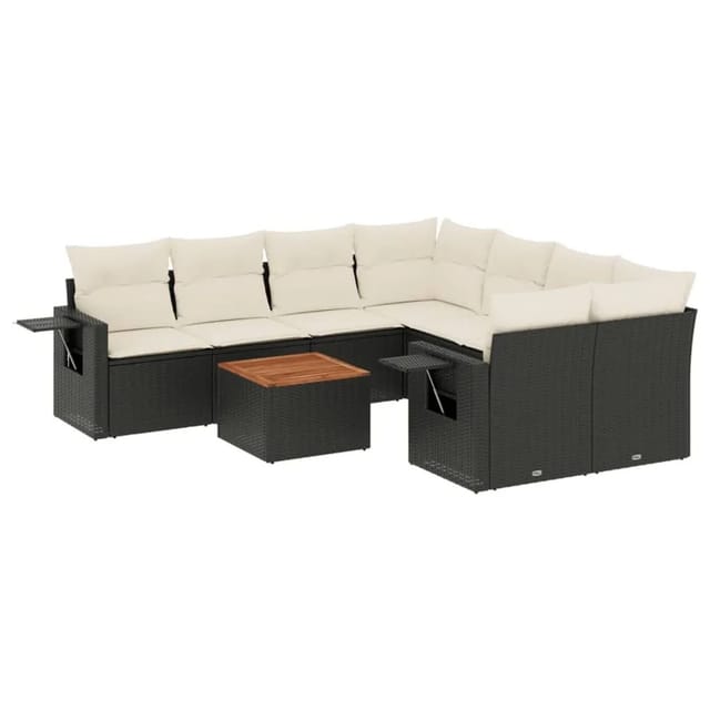 vidaXL 9-Tlg Garten-Sofagarnitur mit Kissen Schwarz Poly Rattan 3224488