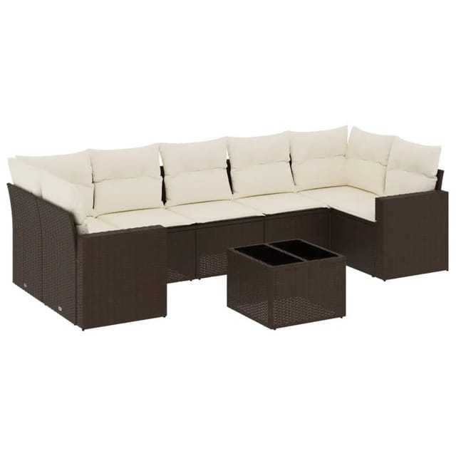 vidaXL 8-Tlg Garten-Sofagarnitur mit Kissen Braun Poly Rattan 3251080