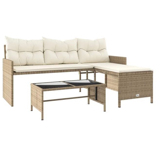 vidaXL Gartensofa in L-Form mit Tisch und Kissen Beige Poly Rattan 365575