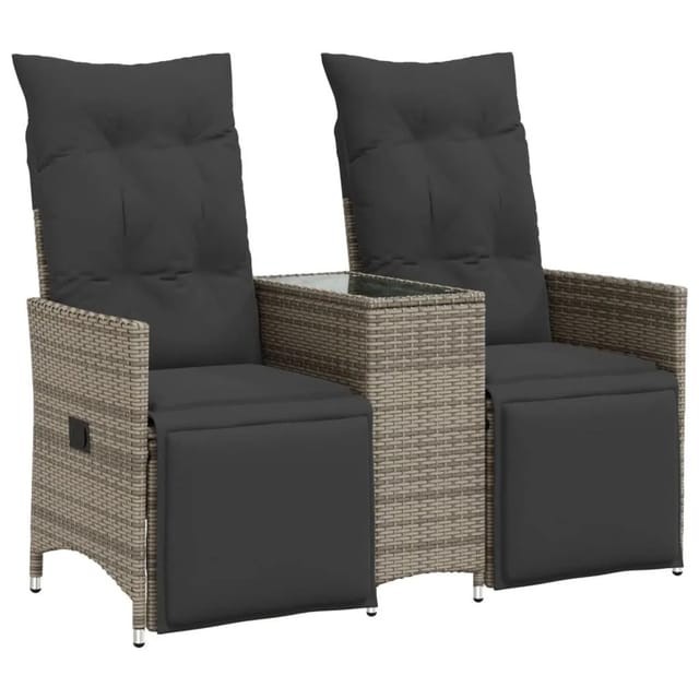 vidaXL Gartensofa 2-Sitzer Verstellbar mit Tisch Grau Poly Rattan 365717