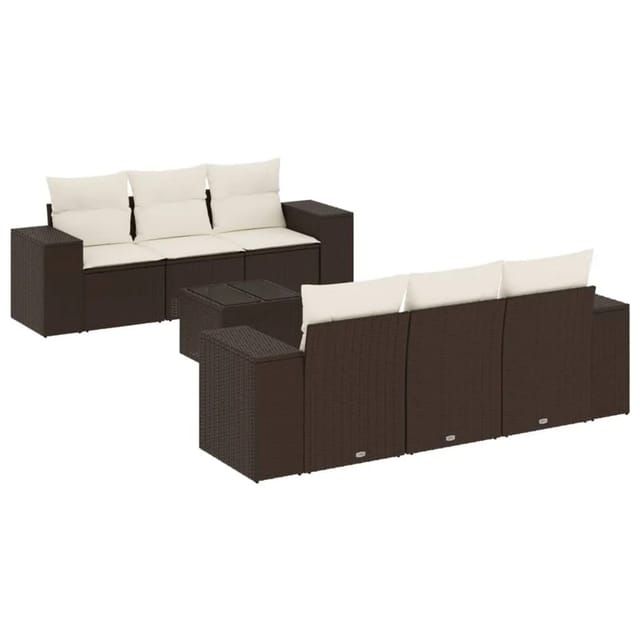 vidaXL 7-Tlg Garten-Sofagarnitur mit Kissen Braun Poly Rattan 3222312
