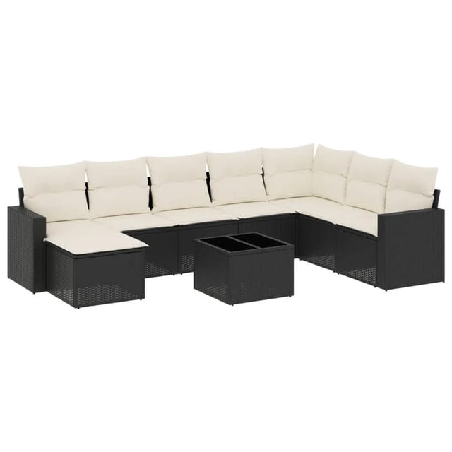vidaXL 9-Tlg Garten-Sofagarnitur mit Kissen Schwarz Poly Rattan 3251703