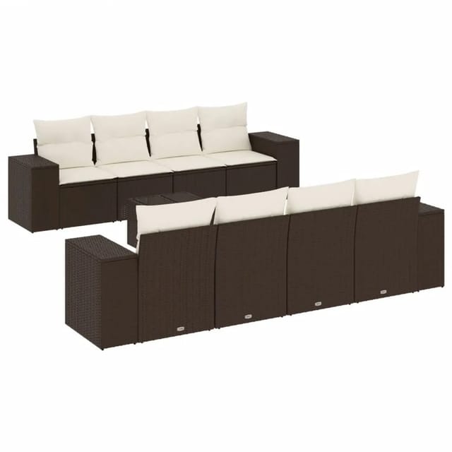 vidaXL 9-Tlg Garten-Sofagarnitur mit Kissen Braun Poly Rattan 3222352